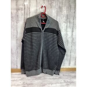 True Rock Men's Knit Gray Striped Full Zip Mock Neck Sweater Size 2XL